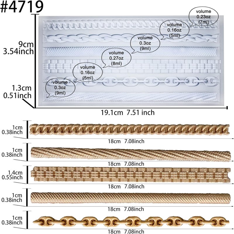 FUNSHOWCASE Chains Mold for Polyclay Air Dry Clay Plaster, 4719, 6 Trimmings #4719 - Image 2